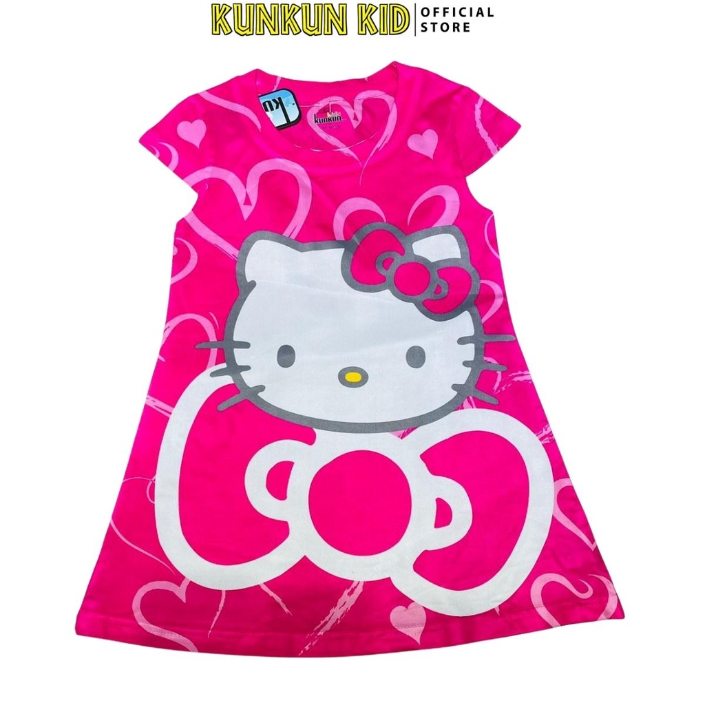 Đầm bé gái chất thun lạnh in 3d hình hello kitty Kunkun Kid D910 size 13-45kg