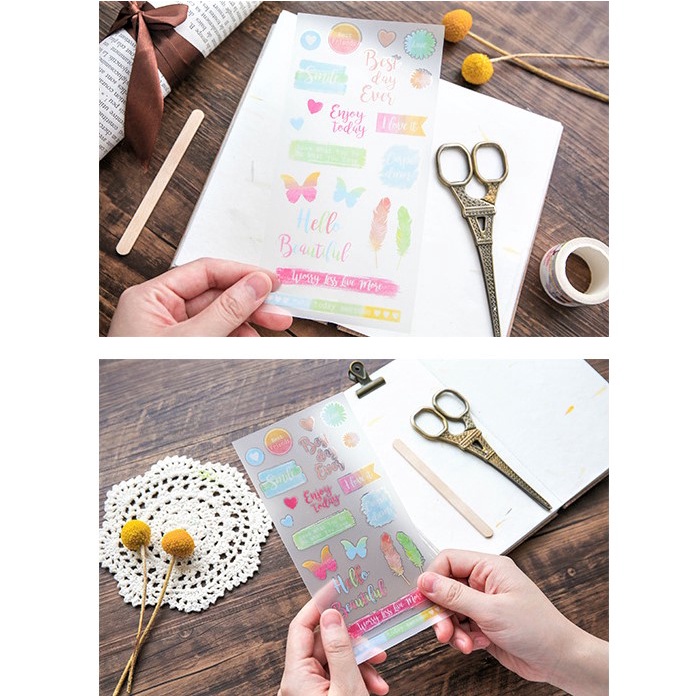 Sticker tone pastel trang trí sổ tay thiệp DIY nhiều kiểu dáng, nhãn dán cute nhiều màu sắc decor bullet journal