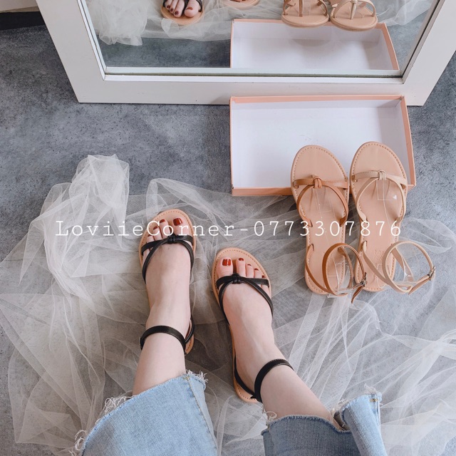 SANDAL RỌ LOVIIE CORNER - GIÀY QUAI HẬU DÂY DA ĐAN THỜI TRANG - DÉP NỮ MŨI TRÒN ĐẾ BỆT 1CM S210707