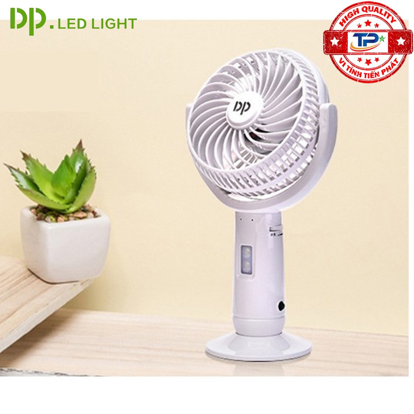 Quạt sạc tích điện DP DP-7606 tích hợp đèn LED chiếu sáng - cầm tay hoặc để bàn