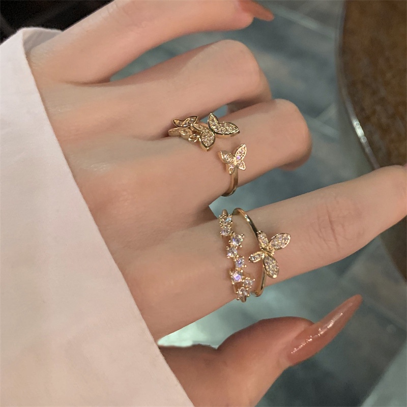 Nhẫn hở Ahellogirl mạ vàng hình bướm phong cách Hàn Quốc