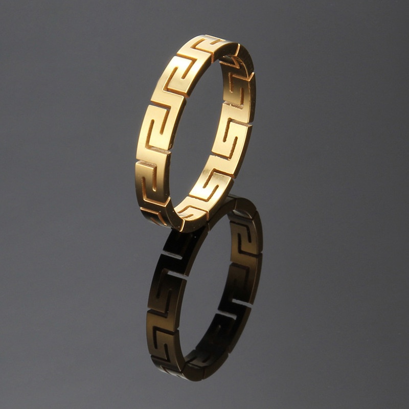 Nhẫn hoa văn trang trí tường bằng thép không gỉ 4mm hoàn toàn mới, nhẫn nam và nữ bằng thép titan phong cách retro.