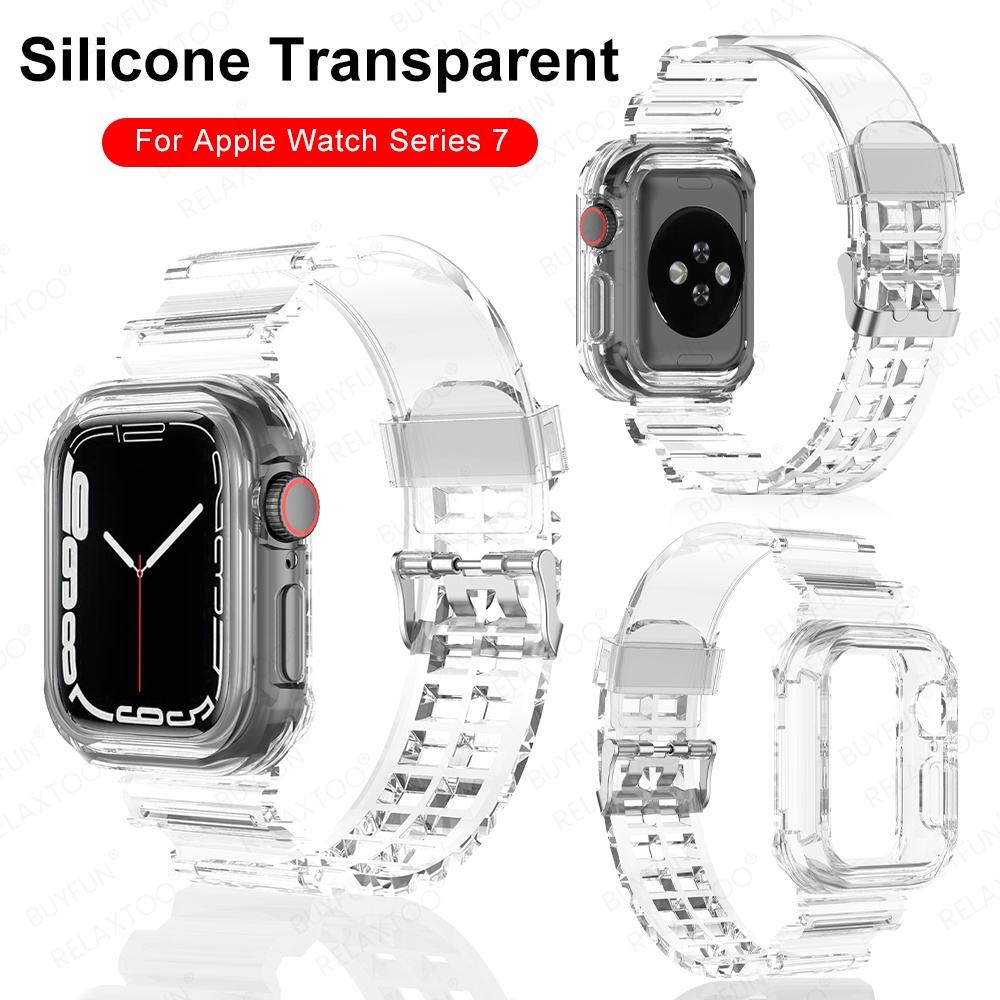 Dây Đeo Nhựa Trong Suốt + Vỏ Bảo Vệ Cho Đồng Hồ Thông Minh Apple Watch Series 7 45mm 41mm