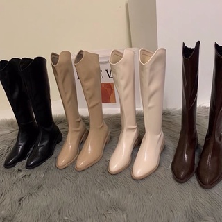 [Order - Có ảnh thật] Boot nữ, boot đùi nữ da mềm mũi nhọn đế cao 3.5p