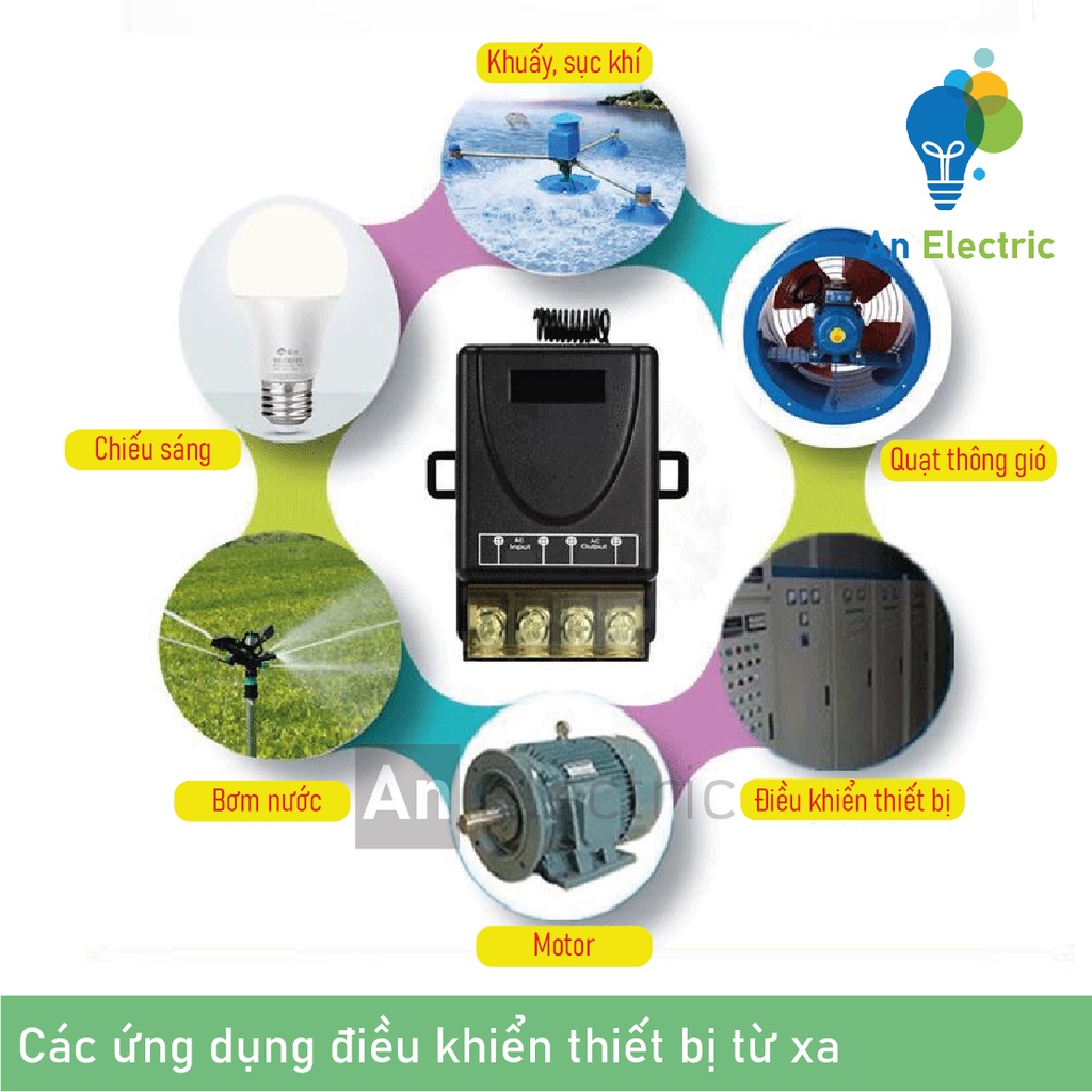 Công tắc điều khiển từ xa 100m công suất cao ngõ ra 30A/AC230V bật tắt thiết bị chiếu sáng, máy bơm, quạt – Bộ 2 tay bấm