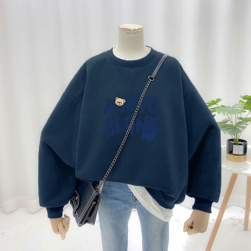 Áo Nỉ Cổ Tròn Lót Lông Cừu Dày Dặn Plus Size Phong Cách Hip Hop Mỹ Thời Trang Thu Đông Cho Nữ
