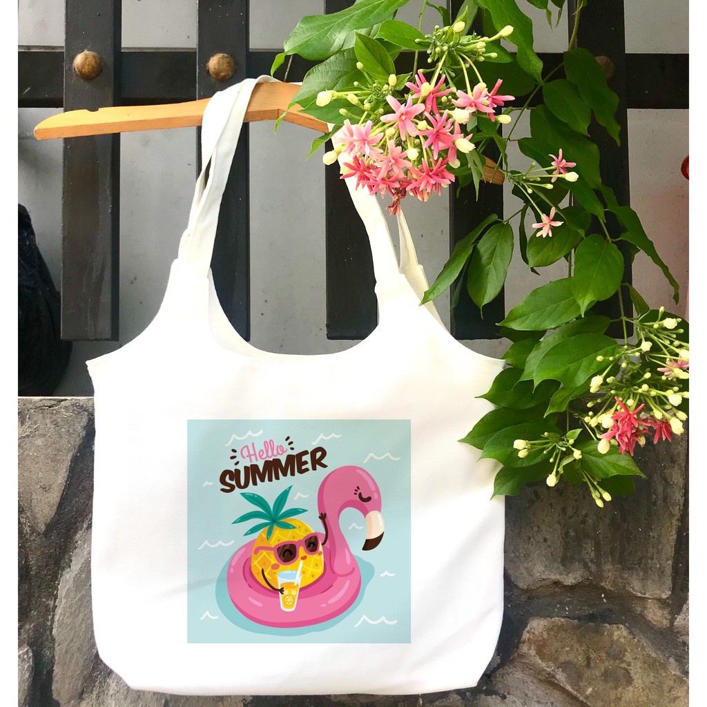 TOTE CANVAS SUMMER FORM TRÒN TÚI VẢI ĐEO VAI BAG NÚT BẤM SIZE LỚN AOMIVN DU LỊCH DẠO PHỐ CÁ TÍNH