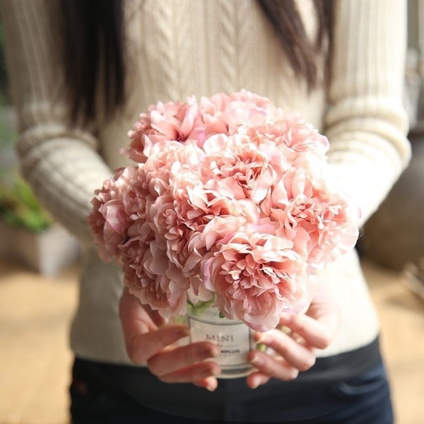 Bó hoa mẫu đơn giả bằng lụa dùng trang trí
