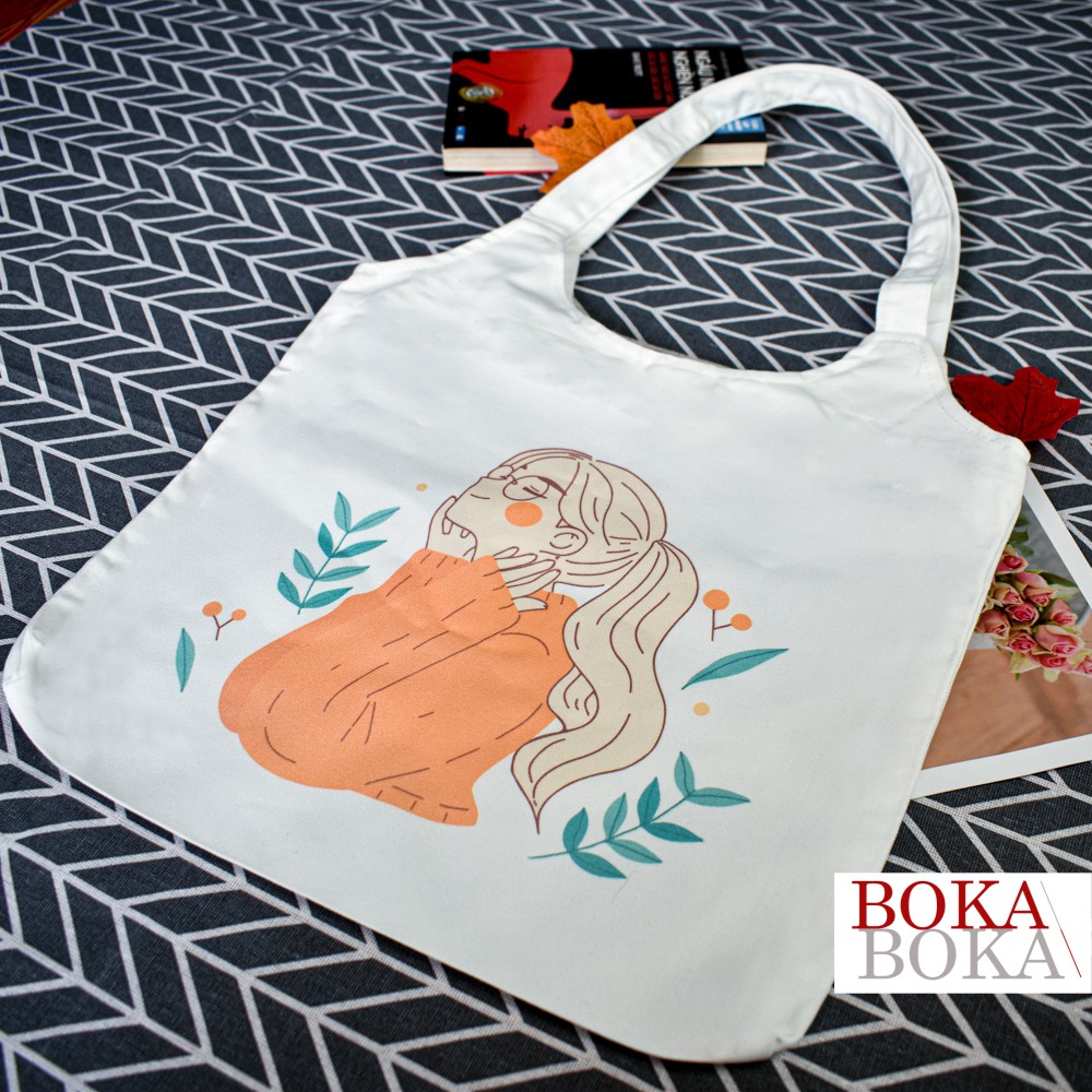 Túi tote quai tròn vải canvas Cô Gái 2 có khóa kéo