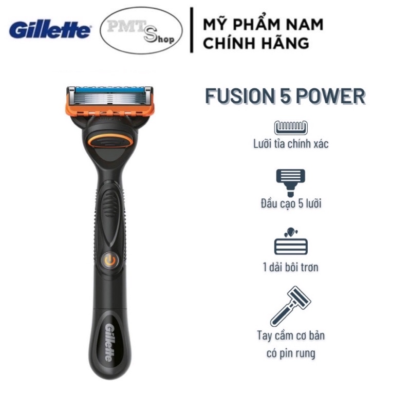 Dao cạo râu máy cao cấp 5 lưỡi Gillette Fusion Proglide Power (Cán Dao + Lưỡi Dao + Đầu bảo vệ)