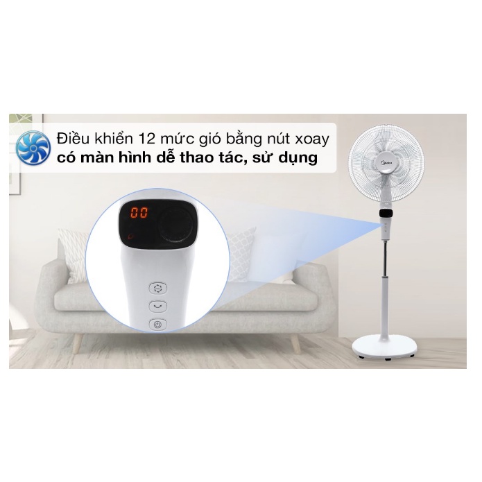 Quạt đứng Midea FS40-15DR 12 chế độ gió có  thiết kế sang trọng, làm từ chất liệu nhựa cao cấp, ít bám bụi, dễ vệ sinh