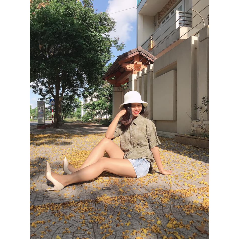Áo sơ mi nữ cộc tay buộc gấu chất siêu mát năng động cá tính freesize dễ mix XanhHouse