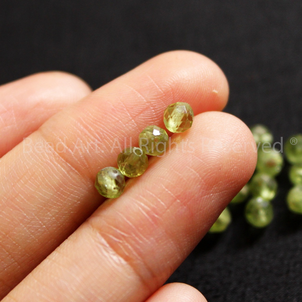 3.5MM Đá Peridot Xanh Lá  Giác Cắt, Mộc, Hoả, Đá Phối Vòng Tay Phong Thuỷ, Chuỗi Hạt S30