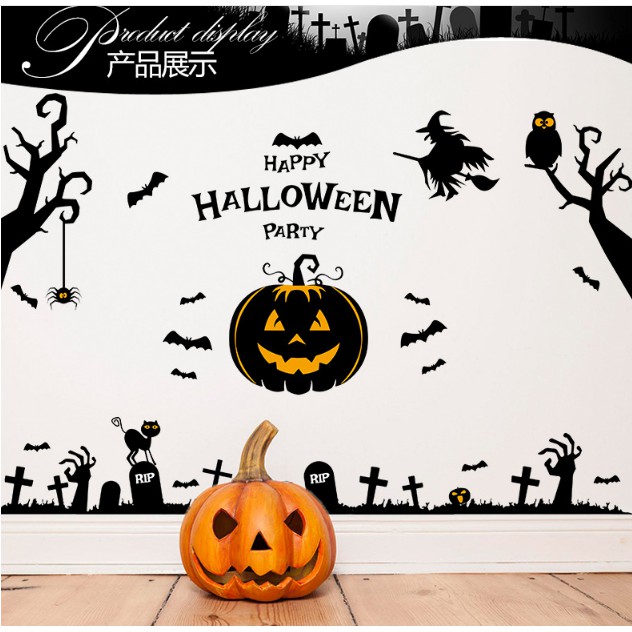 Decal trang trí tường - Halloween Bí Đỏ kinh Dị