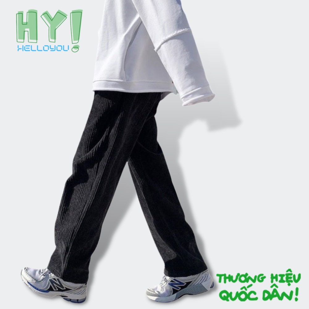 Quần Ống Rộng Nhung Tăm Helloyou Dáng Suông Baggy Phong Cách Hàn Quốc Uniex Nam Nữ Basic