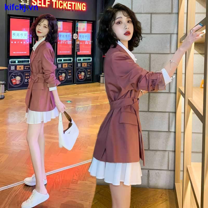 Set áo khoác + chân váy xếp ly plus size s 2021 thời trang mùa thu cho nữ