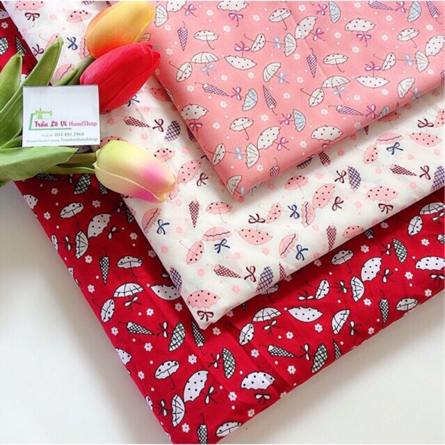 #V4🌂 VẢI TWILL HOẠ TIẾT CÂY DÙ MAY ĐỒ CHO DOLL, OBITSU, DIY, HANDMADE, QUILTING, SCRUNCHIES..