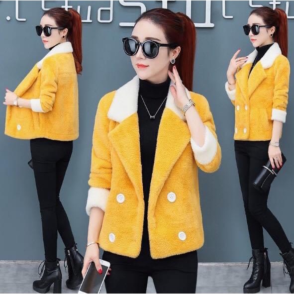 Q110301 Áo khoác lông nữ dài tay mùa đông hàng nhập