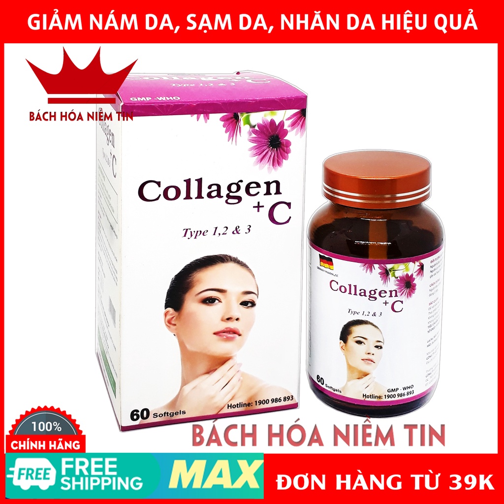 Viên uống đẹp da Collagen C Tuýp 1,2,3 - Thành phần collagen, sữa ong chúa, sâm tố nữ giúp đẹp da, tăng nội tiết tố nữ