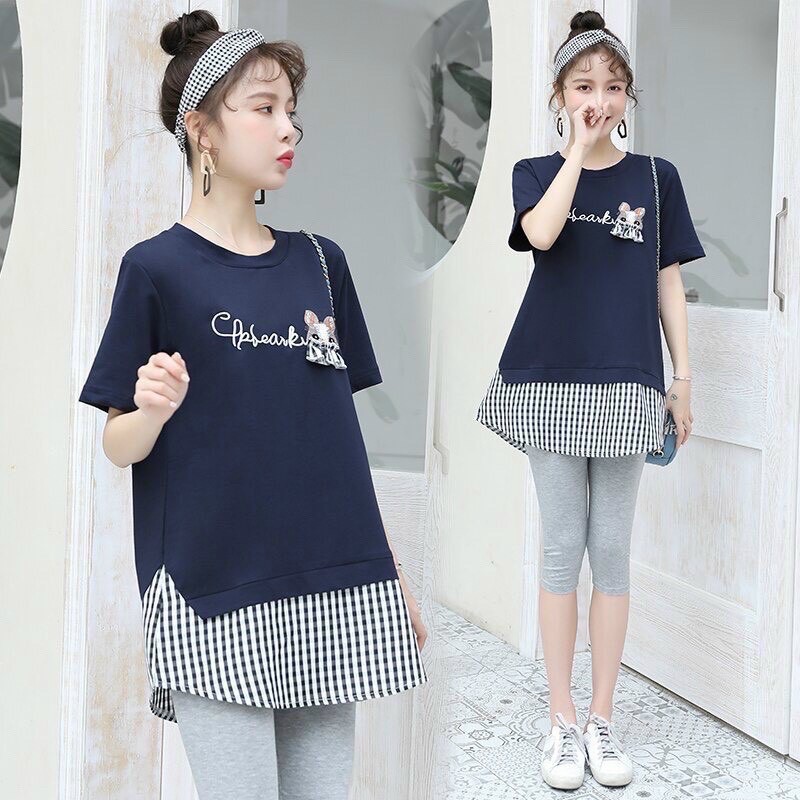 [Hàng Mới về] Áo Bầu Thu Đông Phối Vạt Sơ Mi Hàng Quảng Châu Dày Dặn AB12