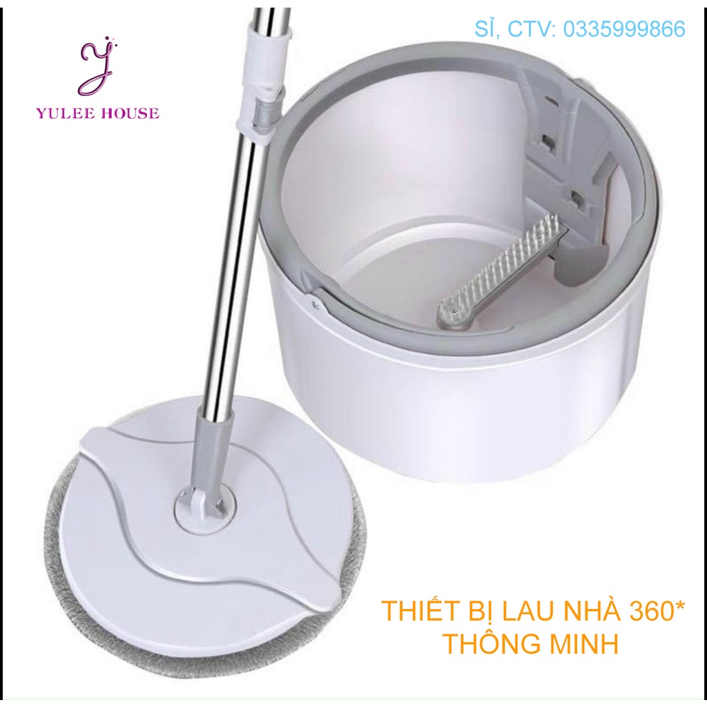 BỘ CÂY LAU NHÀ THÔNG MINH TỰ VẮT XOAY 360 ĐỘ - Tặng kèm bông lau Sạch gấp 3 lần chổi thường, lau dọn tiện lợi dễ dàng