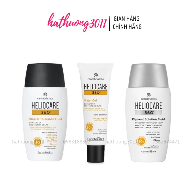 Kem Chống Nắng HelioCare Water Gel, Mineral Tolerance Fluid và Pigment Solution Fluid 50ML