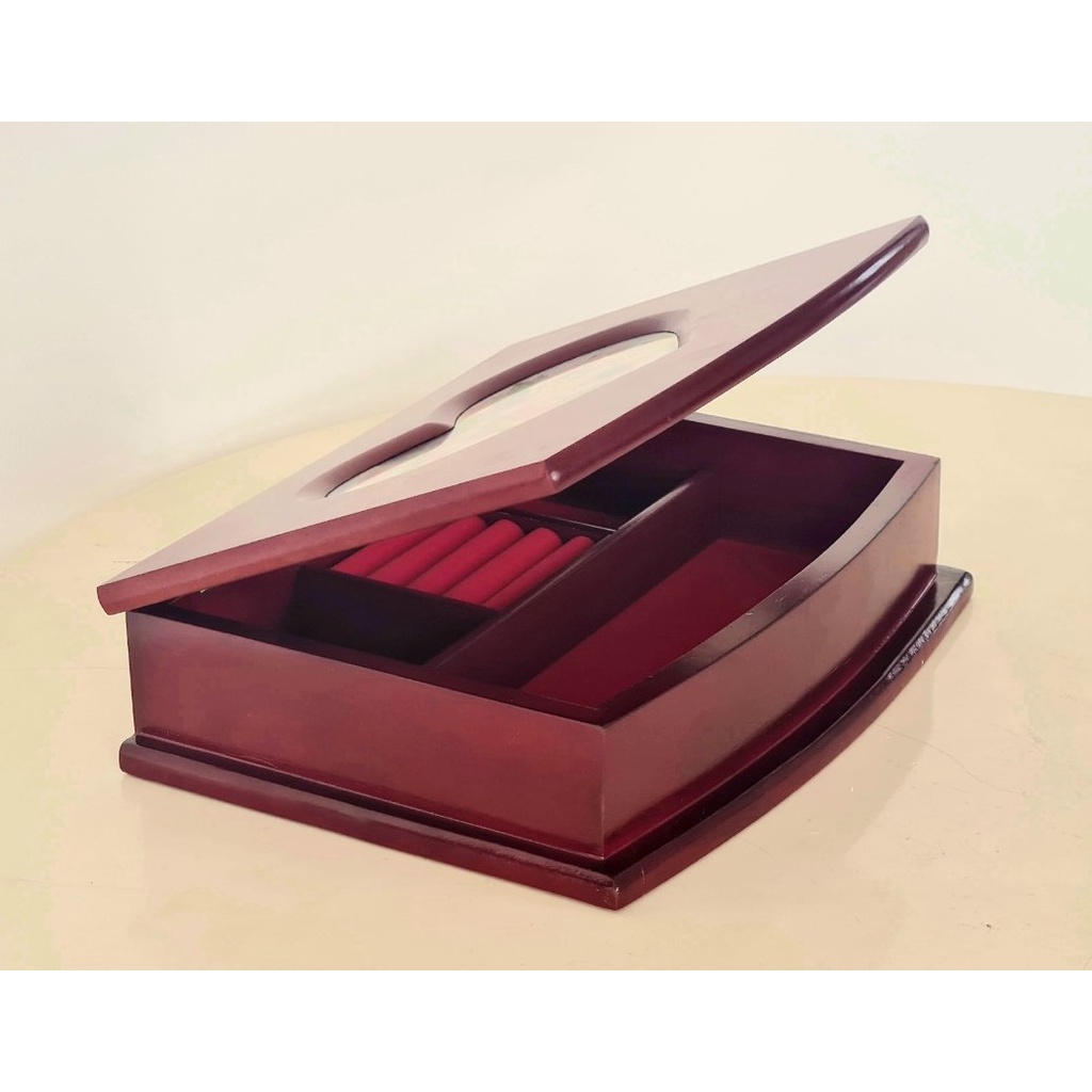 Hộp Nữ Trang Gỗ Trái Tim Có Gương 23.5x18 cm - Hàng VN Xuất Khẩu