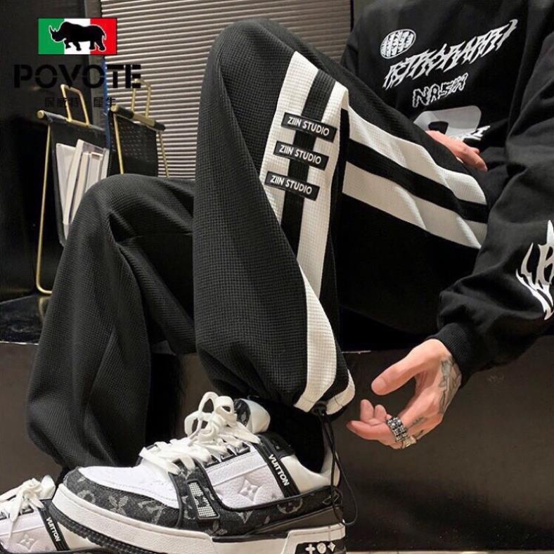 Quần Jogger Zin Ống Rộng Nam Nữ Thể Thao 3 Sọc Dây Rút Bo Gấu(Hàng Sẵn)