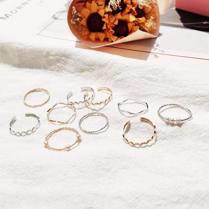 Set Nhẫn Đeo Tay Kim Loại Gợn Sóng Thời Trang Hàn Quốc