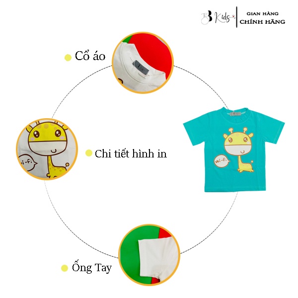 Áo Thun Ngắn Tay Cho Bé BB Kids In Hình Chú Hươu Cao Cổ Chất Liệu Cotton 100% Co Giãn 4 Chiều