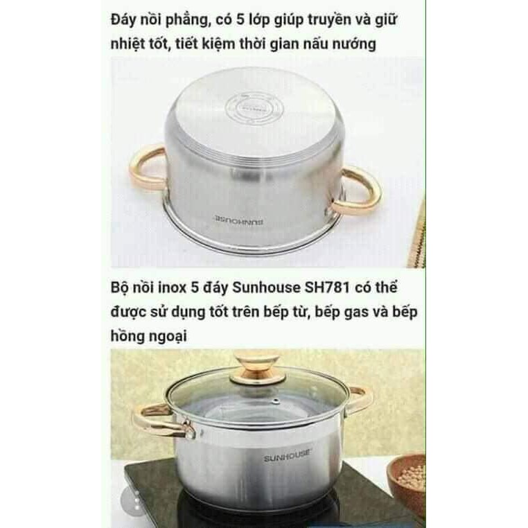 BỘ NỒI INOX 5 ĐÁY SUNHOUSE SH781