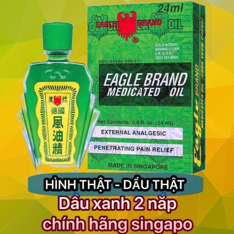 (Hình thật - hàng thật) Dầu Gió Xanh lưng Bạc Eagle Brand 2 nắp chuẩn nóng thơm