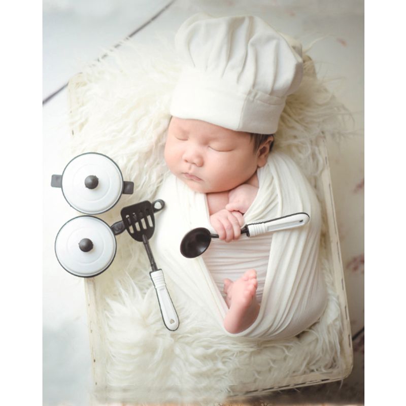 Mary☆Baby Photography Props Little Chef Hat White Stretch Wrap Little Cook Creative Props Accessorie