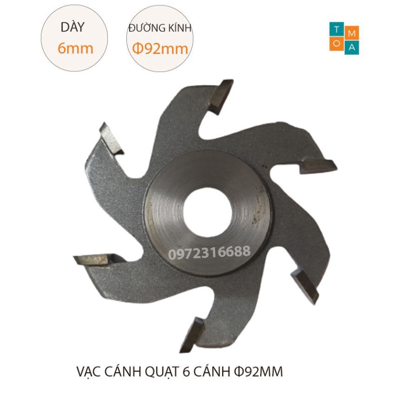 MŨI SOI GỖ - MŨI PHAY VẠC TRÒN CÁNH QUẠT 6 CÁNH PHI 92MM X 6MM X TRỤC 16MM