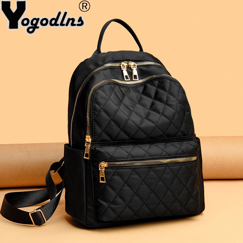 Yogodlns Ba lô Oxford thời trang dành cho nữ Vải Lozenge Dung tích lớn Túi đựng sinh viên