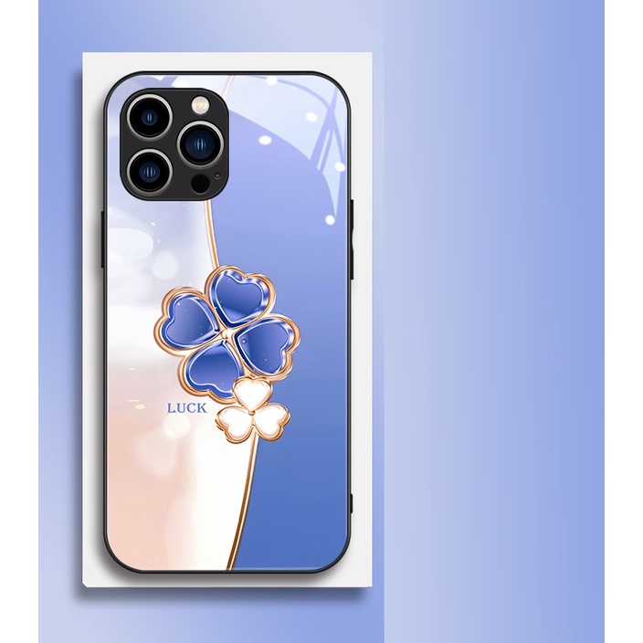 Ốp Điện Thoại Kính Cường Lực Họa Tiết May Mắn Cho iphone 13 pro max 11 14 pro 12 mini 8 plus 7 6 6s X XS max XR