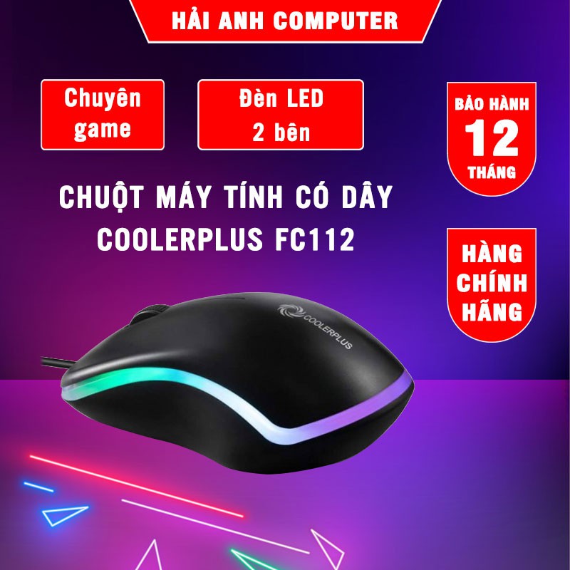 Chuột máy tính có dây Mouse Coolerplus FC112 | Chuyên GAME - Đèn LED 2 bên - Dây dài 1.6m - Hàng chính hãng