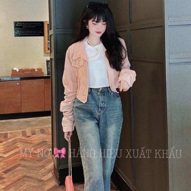 Áo Khoác Kaki Dáng Ngắn Tay Xếp Li Dáng Rộng Áo Bomber Jackets