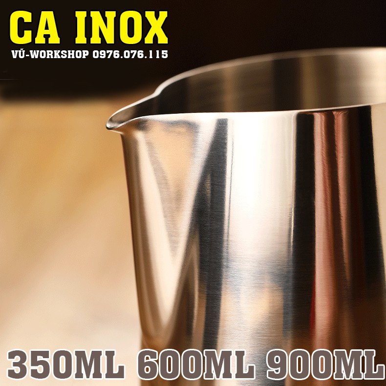 Ca Inox đánh sữa  nấu sáp nến, nấu đất sáp, pha cafe - 350ml, 600ml và 900ml