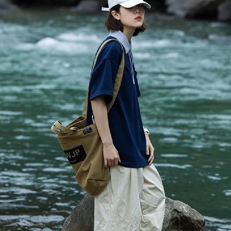 Áo Thun polo Ngắn Tay Dáng Rộng Thoáng Khí Phong Cách Đường Phố Nhật Bản Thời Trang Mùa Hè Cho Nam