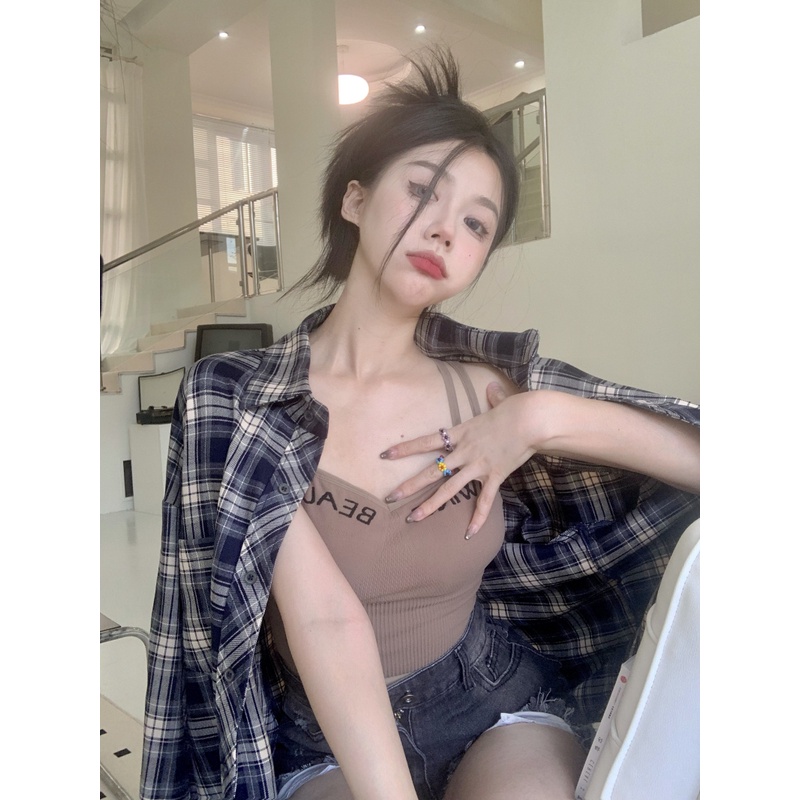 Áo Sơ Mi Caro Tay Dài Phong Cách Hàn Quốc Thời Trang Cho Nữ