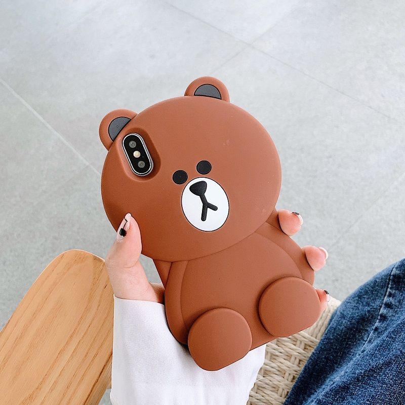 ỐP lưng iphone Gấu nâu 3D iPhone7 / 8Plus Mobile Shell Apple XS / 11ProMax Cute XR/SE Silicone 6s