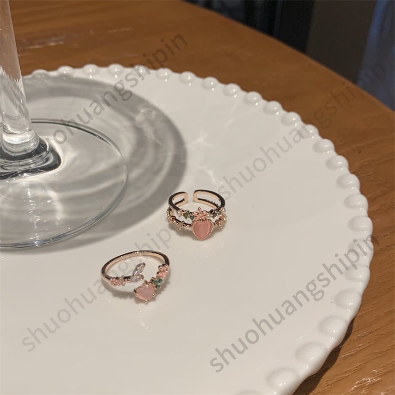 Nhẫn Hai Lớp Xếp Chồng Lên Nhau Đính Ngọc Mắt Mèo Màu Hồng Ngọt Ngào Dễ Thương