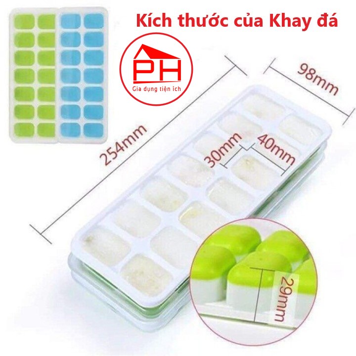 COMBO 04 Khay đá silicon (Khay 14 ngăn) có nắp đậy không dính mùi thực phẩm, làm rau câu, làm kem, khay trữ đông ăn dặm