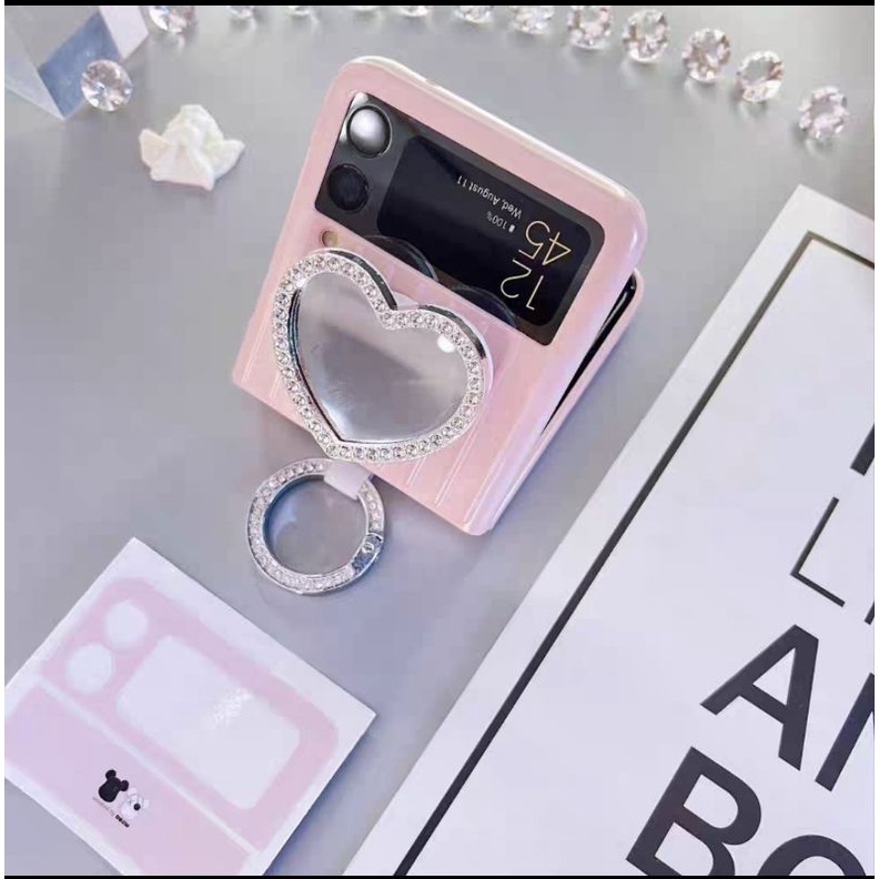 [HÀNGSẴN] Ốp Samsung Z Flip 3 / Z Flip3 / ZFlip3 gương trái tim viền đá lấp lánh kèm móc ring