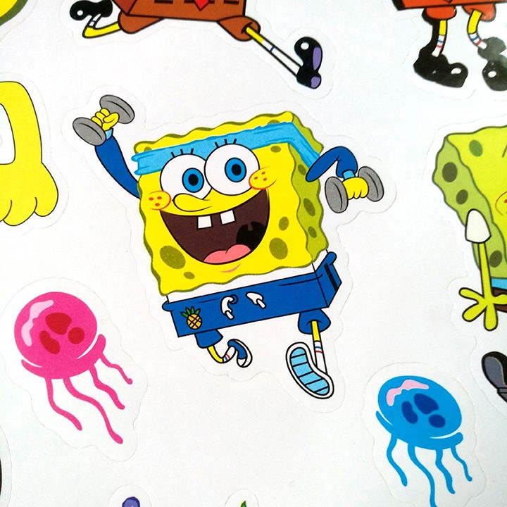 Tấm sticker dán chủ đề SPONGEBOB SQUAREPANT - CHÚ BỌT BIỂN TINH NGỊCH ( kích thước 27cm x 37cm )