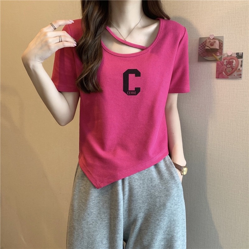 Áo thun dệt kim ZHELIHANGFEI ngắn tay dáng rộng in họa tiết cá tính