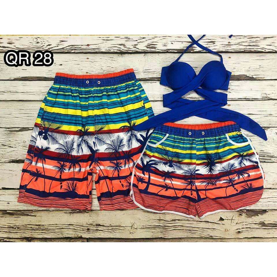 Cặp quần nam nữ đi biển họa tiết cây dừa đẹp kèm áo (ảnh thật shop tự chụp)