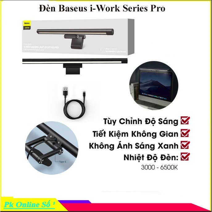 Đèn bàn treo màn hình máy tính Baseus 3 chế độ sáng,tăng giảm cường độ ánh sáng chống mỏi mắt và bảo vệ mắt