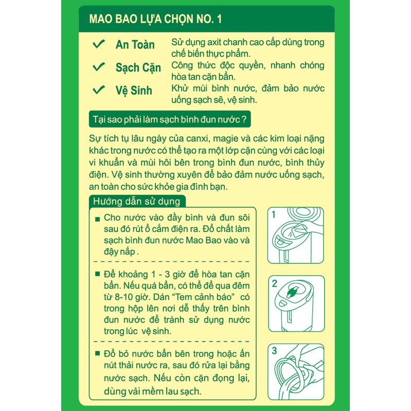 Chất Làm Sạch Bình Đun Nước Mao Bao 25g x1 gói